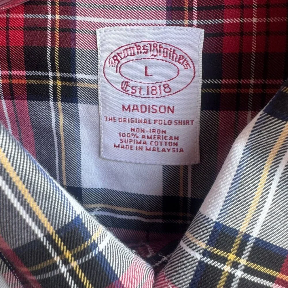 Brooks Brothers Madison Long Sleeve Button Front Plaid Shirt Men's Size L